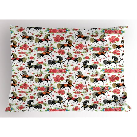 - Horses Pillow Sham Abstract Floral Arrangement and Silver Dapple Stallions Vintage Animal Silhouettes, Decorative Standard Size Printed Pillowcase, 26 X 20 Inches, Multicolor, by Ambesonne