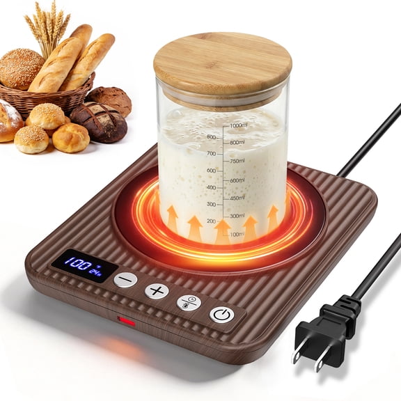 Sourdough Starter Warmer Mat, Upgrade Electric Sourdough Starter Warmer, 65-120°F -24H Timer - Fits Jars Up to 40oz, Sourdough Heater Proofing Tool, Perfect for Home Baking (Wood Grain)