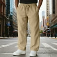 thumbnail image 5 of Dresfit Baggy Pants Mens Open Bottom Linen Trousers Drawstring Lightweight Work Pant Summer Spring Breathable Relaxed Fit Elastic Waist Beach Sweat Pants Khaki M, 5 of 9