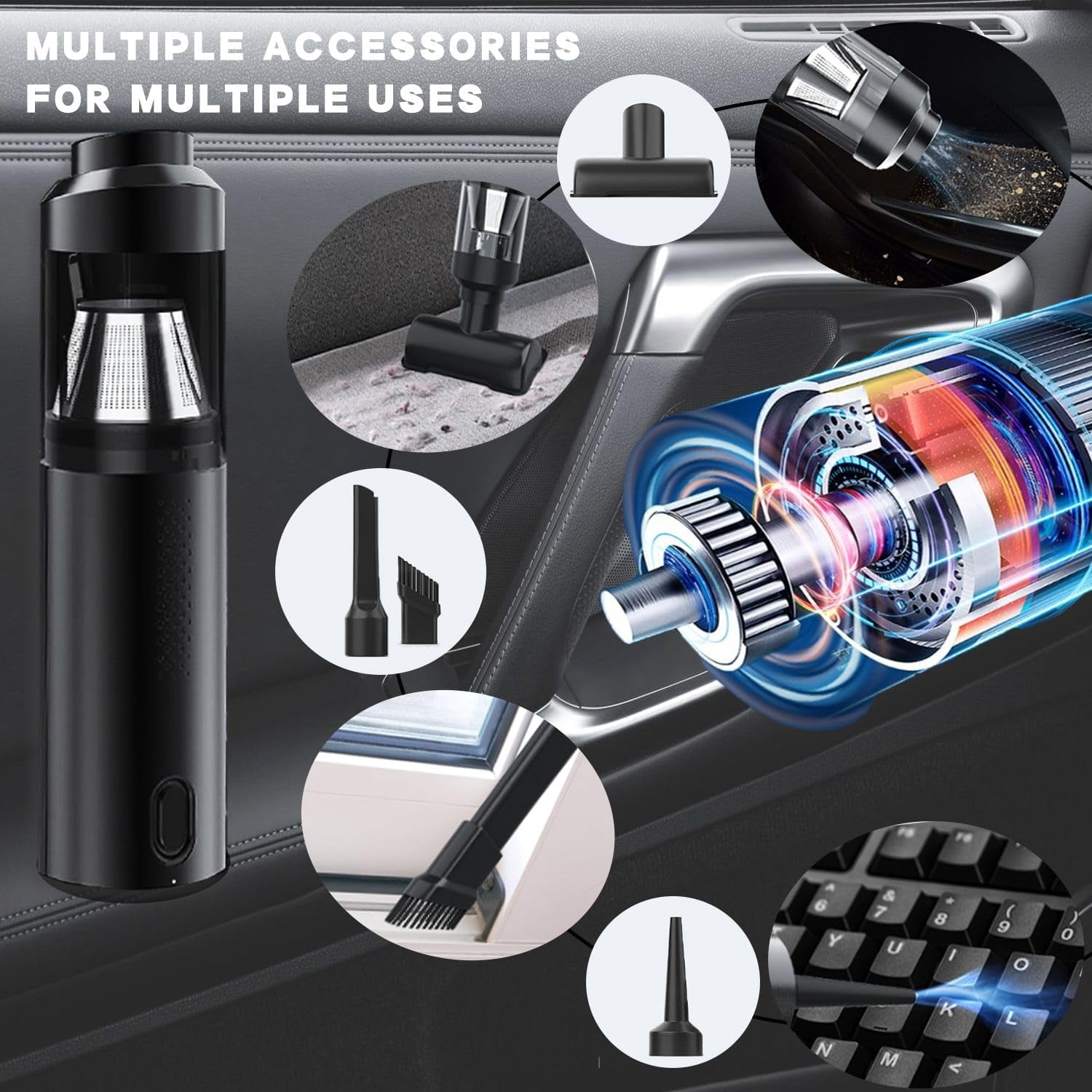 Car Vacuum Cleaner, 15000Pa Brushless Car Vacuum Cordless, 2 Speeds, Type-C Fast Charging, 400ml Dust Cup, Low Noise Handheld Vacuum for Car Home Pet Office
