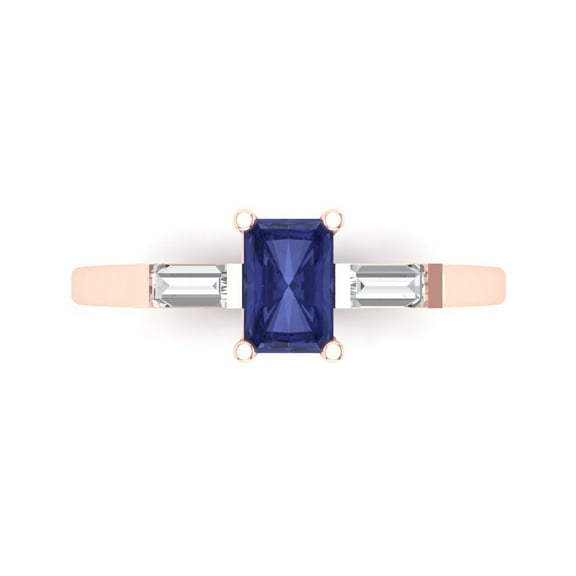 Clara Pucci 14K Rose Gold 0.8ct Tanzanite Three-Stone Ring for Women