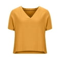 thumbnail image 4 of Njoeus Going Out Tops For Women Womens Tops Dressy Casual Short Sleeve Womens Casual Solid Color Round Neck Loose Tops Blouses V Neck Summer Clothes For Women On Clearance, 4 of 6
