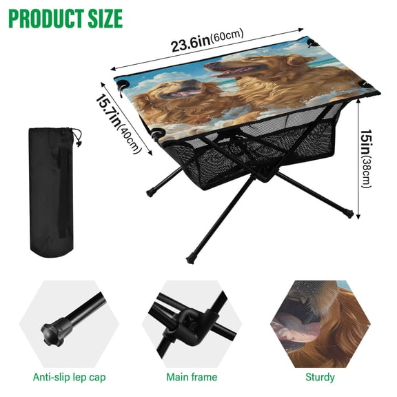 BZSMCE Camping Tables Simple Folding Table Beach Buddies Having Fun Pattern Size:23.6*15.7in