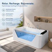67 Luxury Whirlpool Bathtub with Panoramic Glass Window | 7 Hydro-Massage Jets, Waterfall Faucet & LED Chromatherapy | 1HP 750W Motor, Acrylic Spa Jetted Tub (110V) –Middle Drain