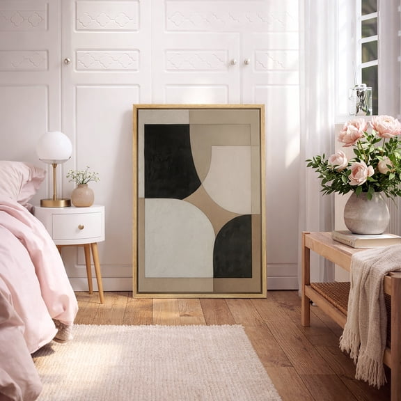 Framed Canvas Print Neutral Geometric Wall Art Modern Abstract Decorative for Living Room Bedroom - 16"x24" NATURAL