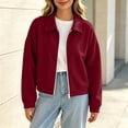 thumbnail image 3 of Ovzne Women's Zip Up Cropped Cardigan Lapel Collar Long Sleeve Jacket Drop Shoulder Ribbed Hem Casual Coat,Wine Jackets for Women, 3 of 7