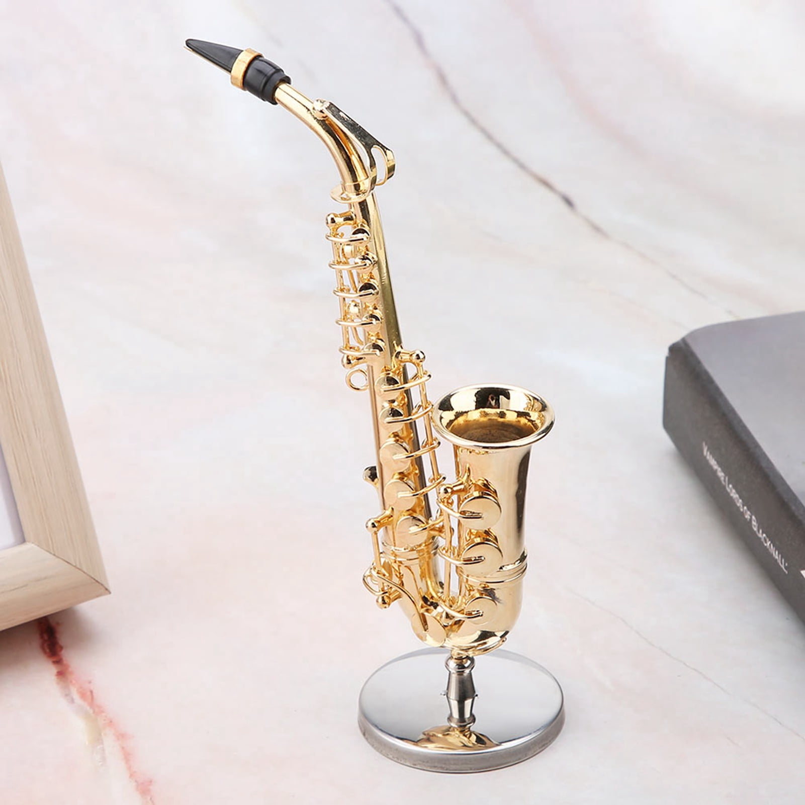 Miniature Alto Saxophone Replica with Stand and Case Gold Plated Instrument Model Ornaments