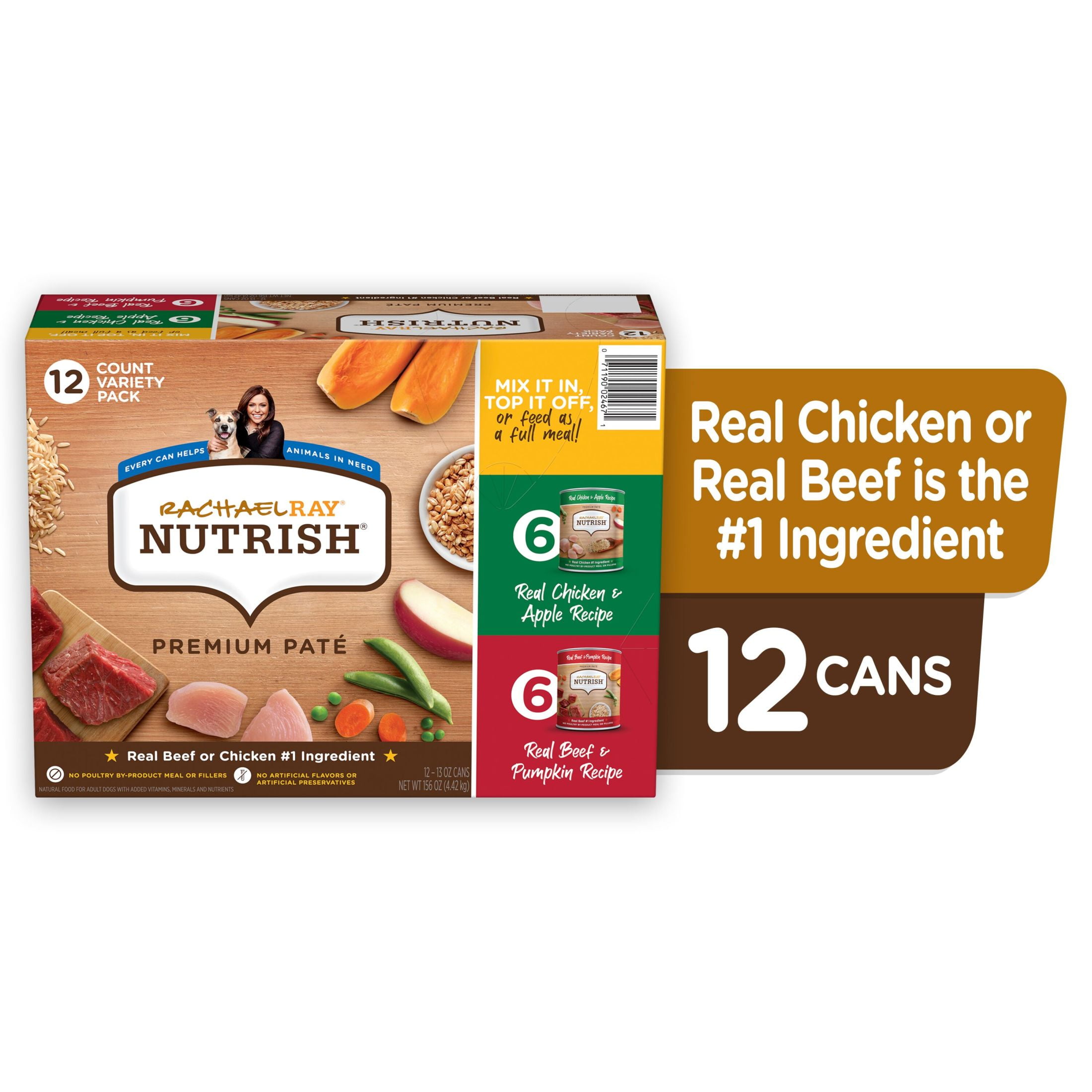 Rachael Ray Nutrish Premium Pat Wet Dog Food Variety Pack, Real Beef &  Chicken, 13 oz. Cans, 12 Count - Walmart.com