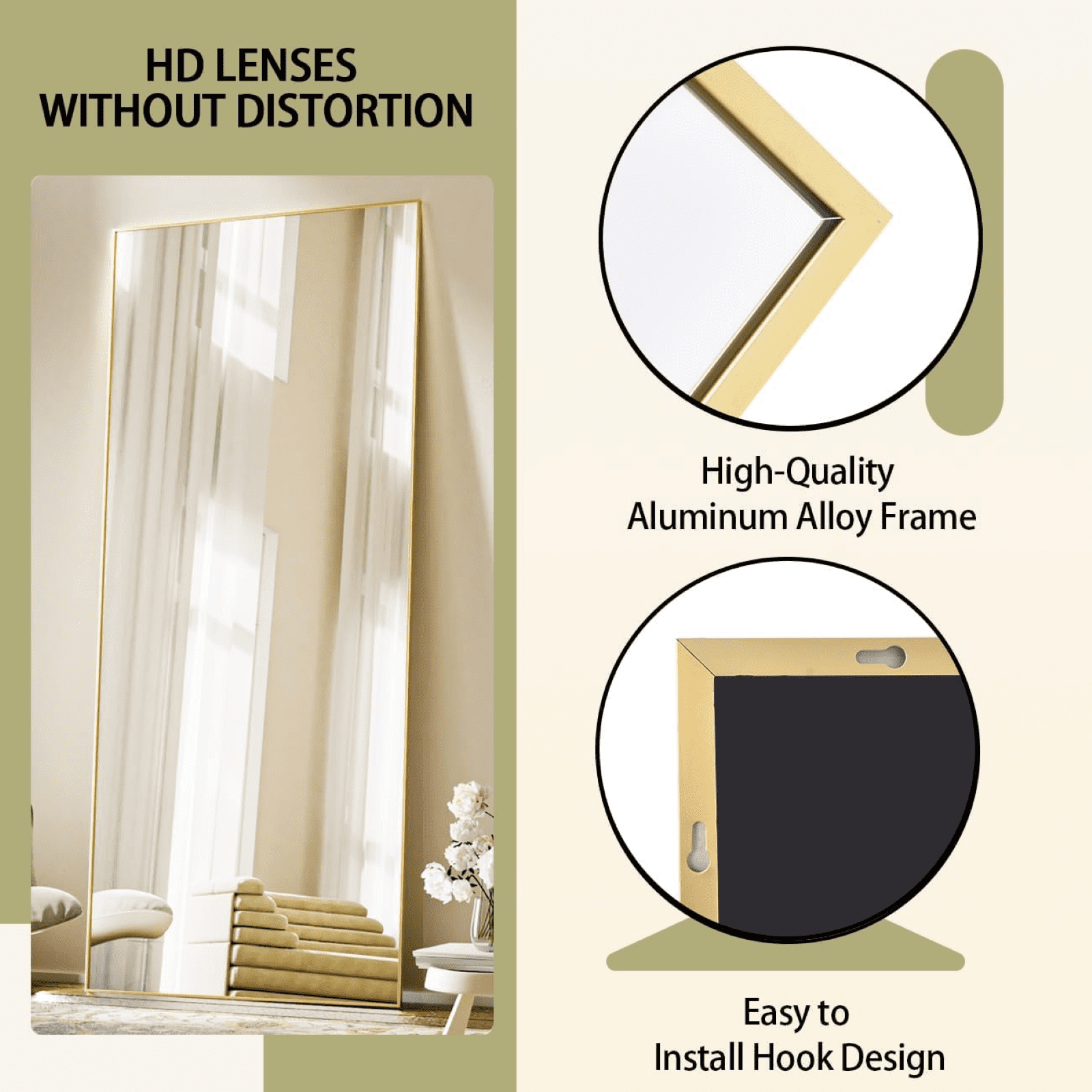 Lumora 71"x30.1" Full Length Floor Mirror Rectangular Freestanding Leaning Wall-Mounted Mirror, Gold