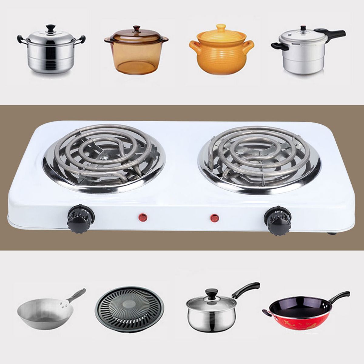 WSYW 2000W Portable Electric Double Burner Hot Plate Kitchen Cooktop Cooking Stove Style 2