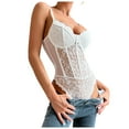 thumbnail image 7 of ERkkoi Womens Tops Casual Summer Shirts 2025 Trendy Floral Lace Sheer Mesh Corset Bodysuit Spaghetti Strap Comfy Women Blouses Work Outfits White S, 7 of 7