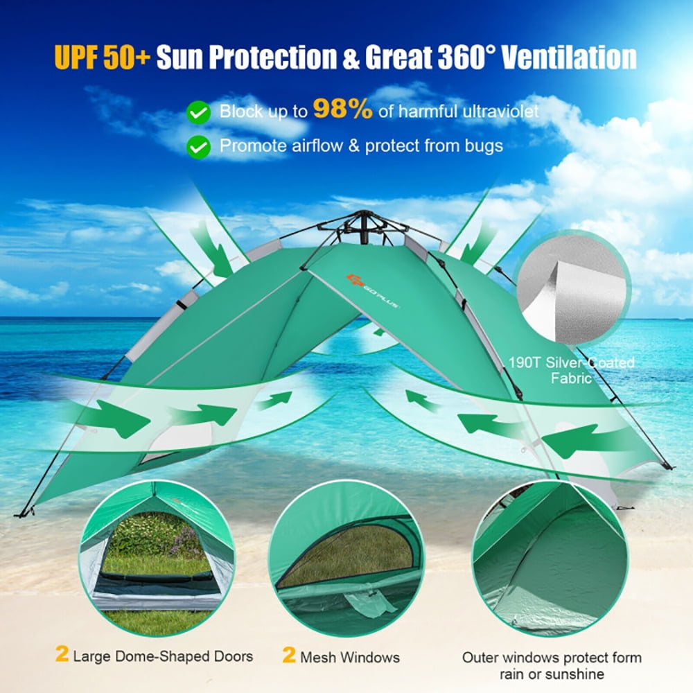 Aimee Lii 2-in-1 4 Person Instant Pop-up Waterproof Camping Tent, Easy Set Up Camping Tents Shelter, Green