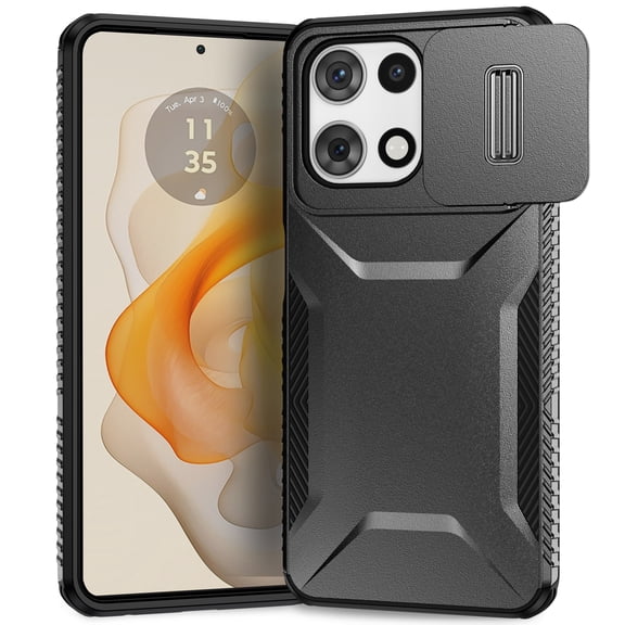 TECH CIRCLE PC TPU Hybrid Phone Case for Motorola Moto G Power 5G 2024 Rubber Case with Slide Camera Cover Military Grade Heavy Duty Non-Slip Rugged Shockproof Protective Phone Cover,Black