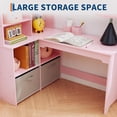 thumbnail image 5 of Twister.CK Kids Desk and Chair Set, Children Corner Study Table with Bookshelf, Cloth Drawers and Bulletin Board, Pink, 5 of 7
