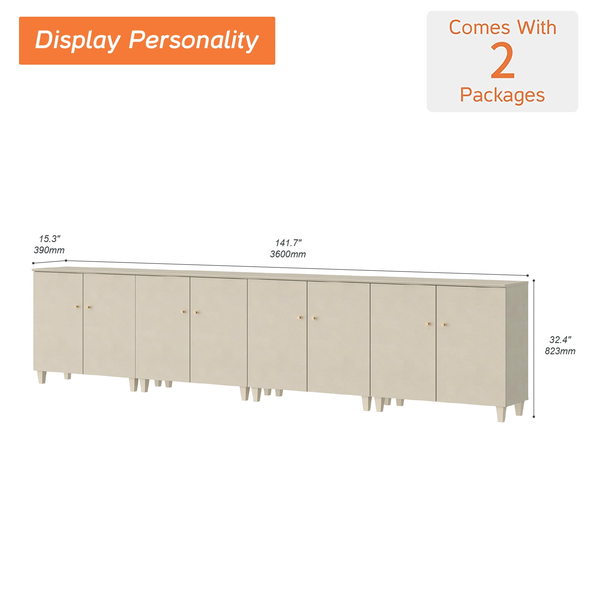 WAMPAT Set of 4 Sideboards with Doors for Dining Room Kitchen, Beige, 32.4" H, 2 Packs
