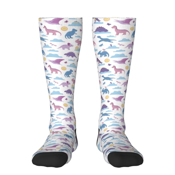 Fotbe Dinosaur Calcetas Divertidas Estampadas para Hombre y Mujer, Calcetas de Algodón hasta la Rodilla para Caminar, Correr, Enfermería y Embarazo