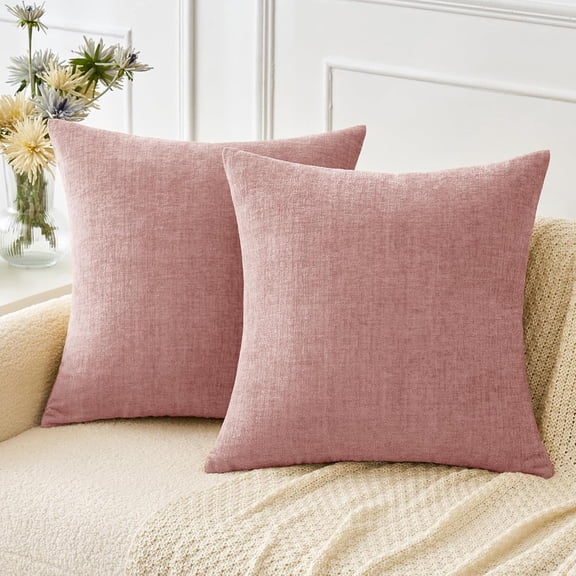 Pack of 2 Couch Valentines Throw Pillow Covers 18x18 Inch Soft Spring Blush Pink Chenille Pillow Covers for Sofa Living Room Solid Dyed Pillow Cases