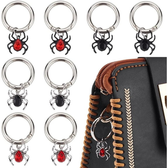 8Pcs 4 Styles Spider Shoes Charms Vintage Gothic Spider Boot Pendants Decorations with Ring for Boot Bag Purse Spider Insect Boot Charms Shoelace Charms Halloween Festival Decoration