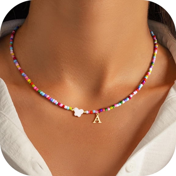 Turandoss Beaded Initial Necklaces for Women Colorful AZ Bubble Letter with Butterfly Charm Trendy Kids Jewelry Birthday Gifts for Tween Girls Trendy Stuff