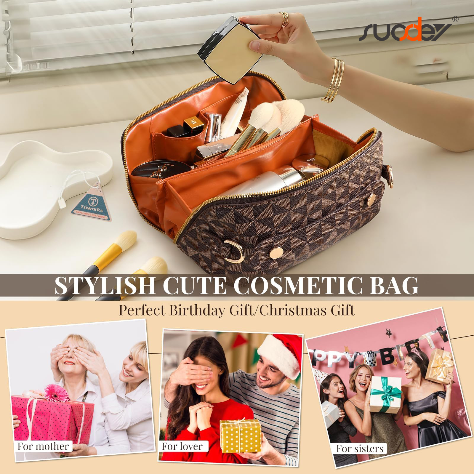 Suosdey 2 in 1 Crossbody Makeup Bag, Leather, Large photo 7