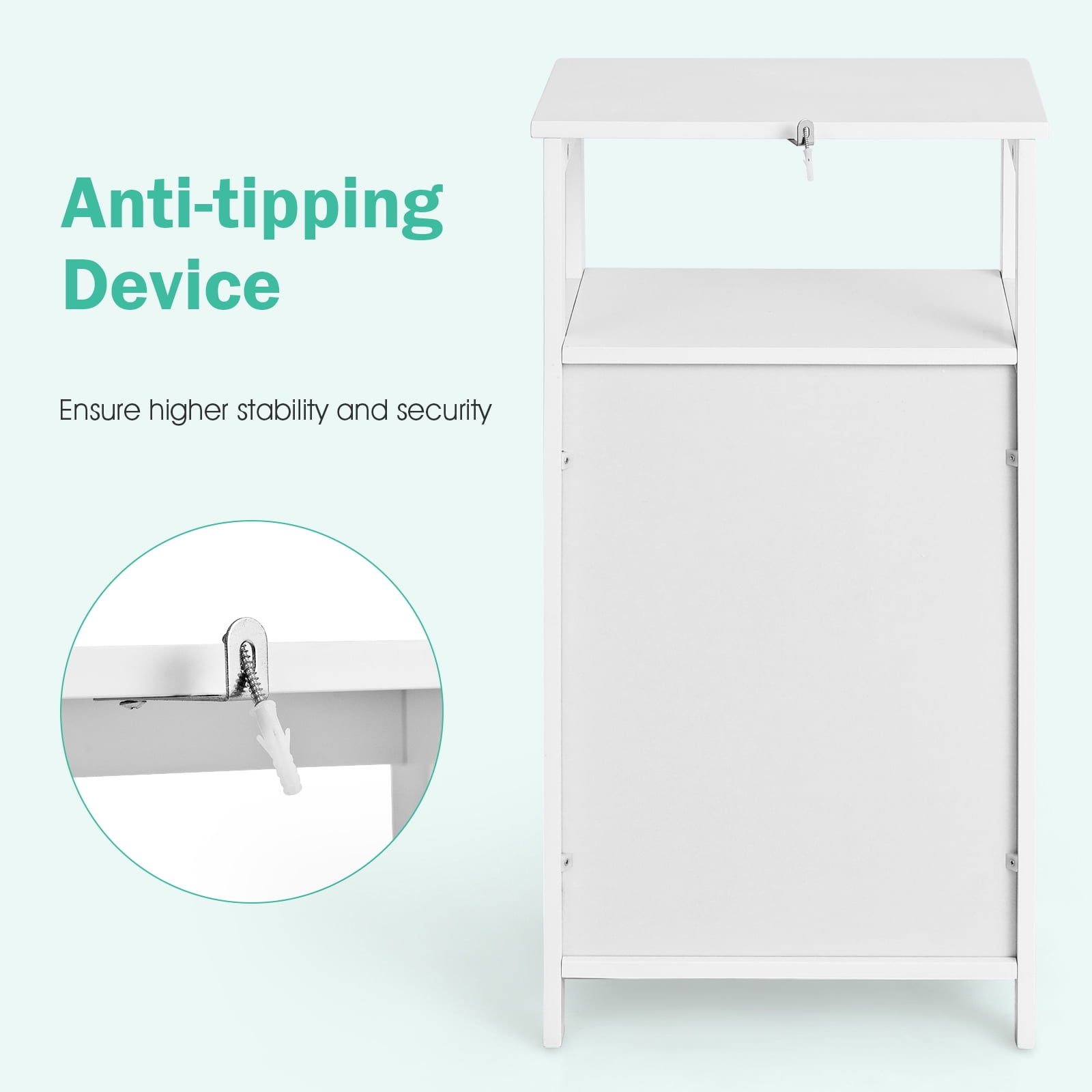 Costway Bathroom Wooden Floor Cabinet Multifunction Storage Rack Organizer Stand White
