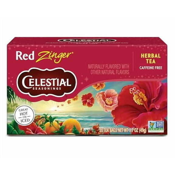 Celestial Seasonings Caffeine Free Red Zinger Natural Herb Tea - 20 Bags, 3 Pack