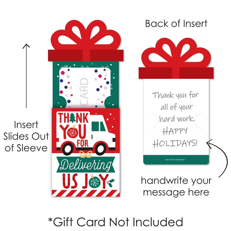Big Dot of Happiness Christmas Delivery Drivers Appreciation - Thank You Mail Carriers Money and Gift Card Sleeves - Nifty Gifty Card Holders 8 Ct - Walmart.com Big Dot of Happiness Christmas Delivery Drivers Appreciation - Thank You Mail Carriers Money and Gift Card Sleeves - Nifty Gifty Card Holders 8 Ct - Walmart.com