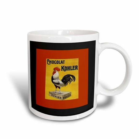 3dRose image of French rooster selling chocolate in black red and yellow , Ceramic Mug,