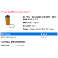 thumbnail image 2 of Oil Filter - Compatible with 2000 - 2003 BMW M5 5.0L V8 2001 2002, 2 of 2