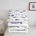 thumbnail image 5 of Manfei Simple Striped Fish Queen Comforter Set, Dotted Marine Comforter Sets Queen, Navy White, Reversible, 3 Pieces, 1 Comforter and 2 Pillowcases, 5 of 7