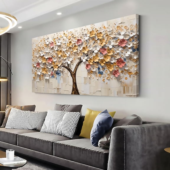 WFSposterAbstract Wall Art Teal Nature Tree of Life Canvas Painting Picture, Modern Large Panoramic Landscape Artwork Framed for Bedroom Living Room Bathroom Office Home Decor