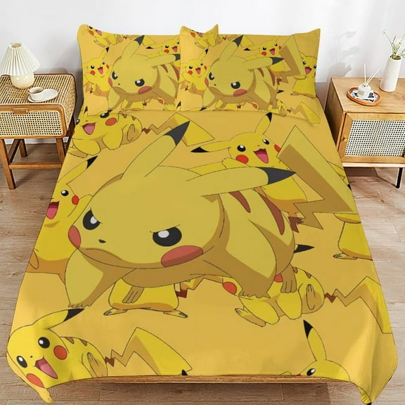 Pikachu 3-Piece All Season Bedding Set, Comforter Set with Pillow Shams for Bedroom & Dorm Decor, Ideal Gifts for Women Men Teens Friends Family