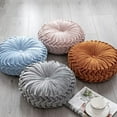 thumbnail image 4 of Nvzi-a Throw Pillows Velvet Pleated Round Pumpkin Couch Cushion Floor Filled Cushion for Home Sofa Chair Bed Car Decor （Navy blue), 4 of 4