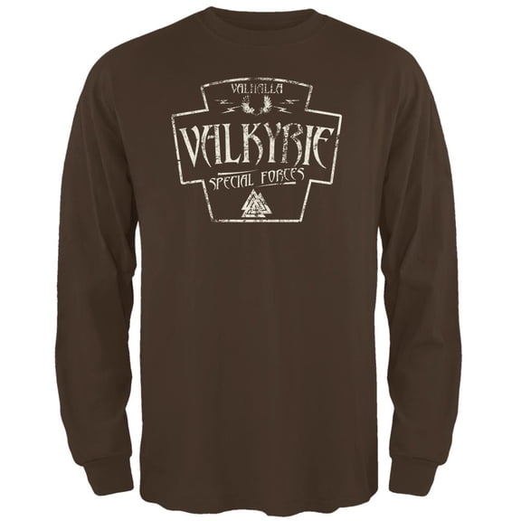 Valkyrie Valhalla Special Forces Retro Vintage Mens Long Sleeve T Shirt Brown LG