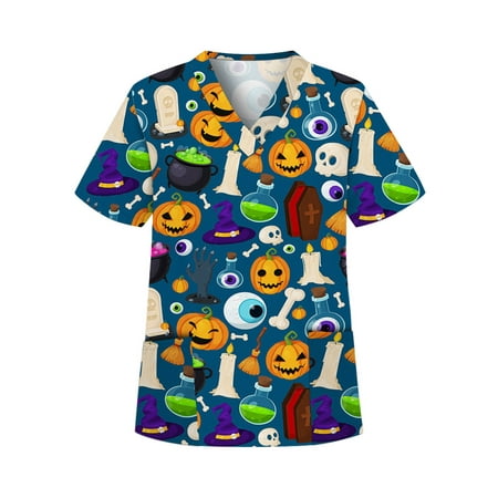 

Avamo Womens Short Sleeve Tshirts V Neck Loose Scrub Tops Casual Work Shirts with Pockets