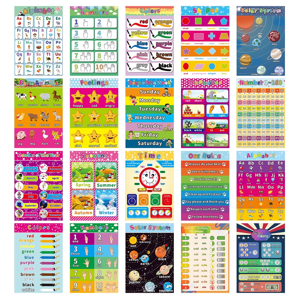 Children Classroom Poster Charts Educational Learning materials Toddler 