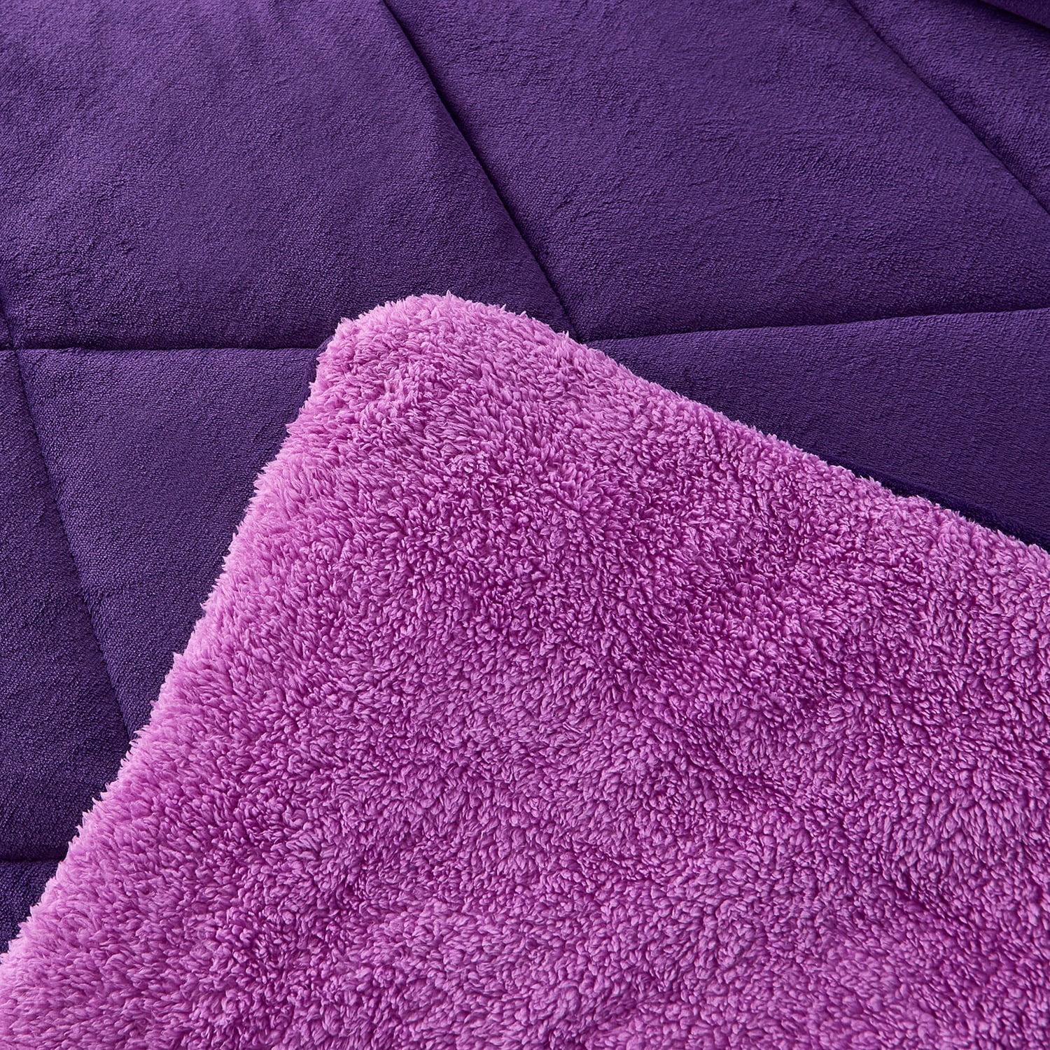 JML Sherpa Fleece Borrego Blanket 3 Pieces,Queen 75" x 83",Thick Warm Blanket,Purple,5.7lb