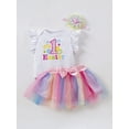 thumbnail image 4 of Genuiskids Baby Girls First Easter Outfit Infant Short Sleeve Ruffle Romper Bodysuit Colorful TulleTutu Skirt Set 3Pcs Clothes Set 3-24M, 4 of 9
