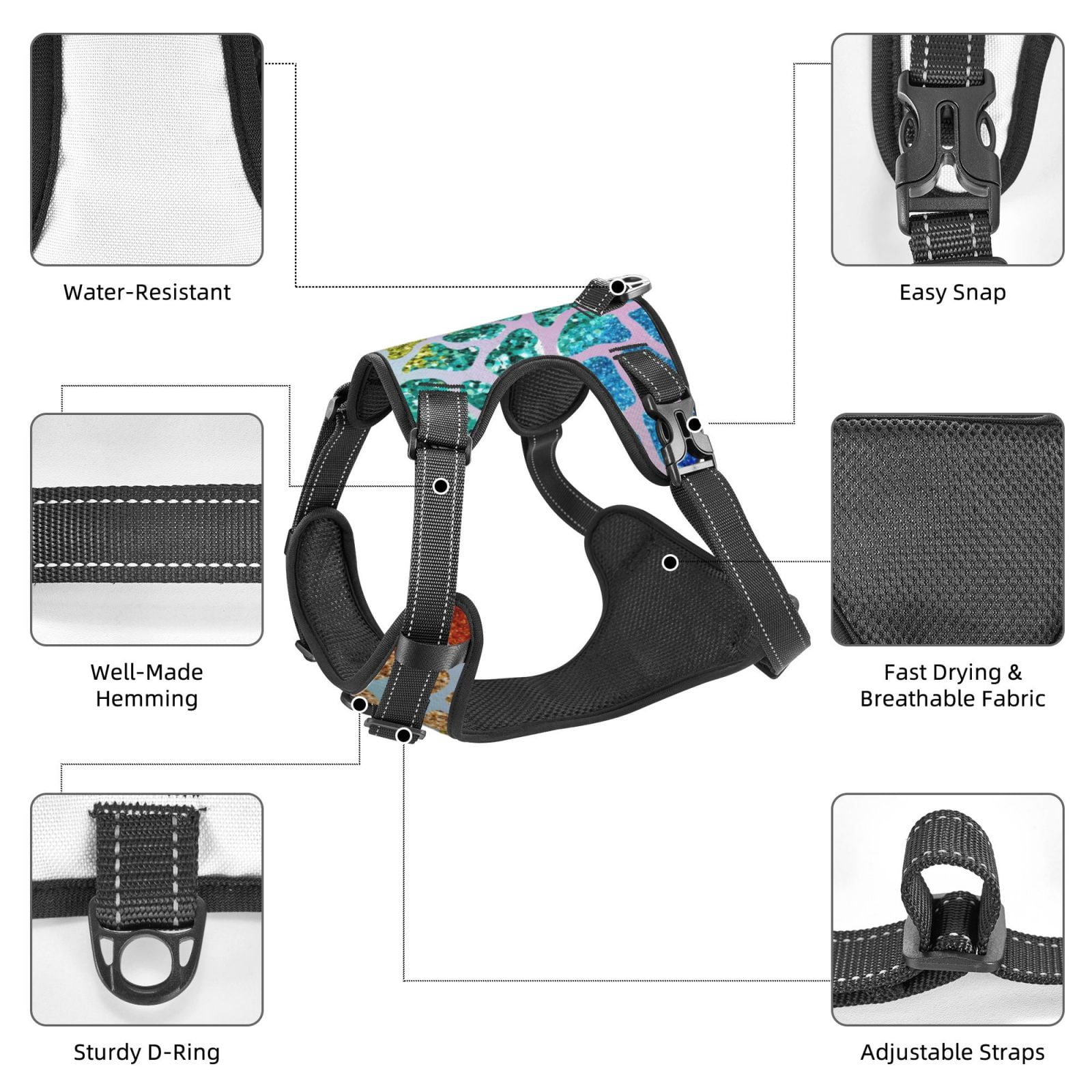 Vsdgher Rainbow Glitter Dog Harness, No-Pull Pet Harness, Dog Vest, Pet Vest for Small to Large Dogs-Small