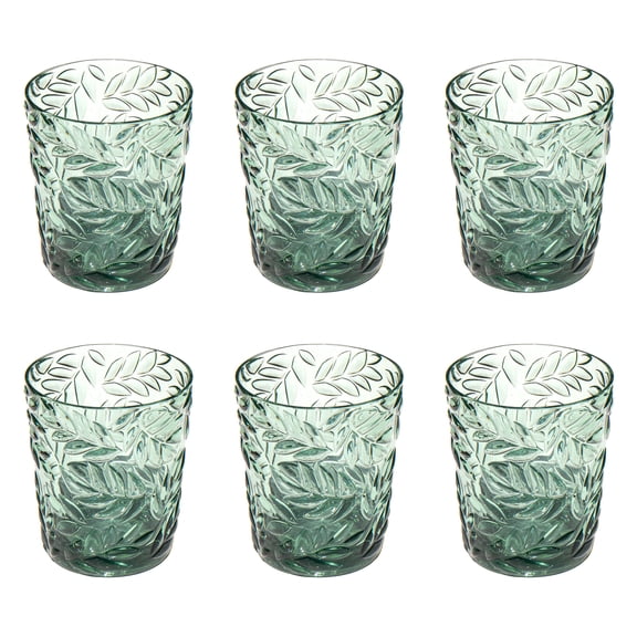 Embossed Leaf Acrylic Drinking Glass - Sage - 17 oz - Set of 6