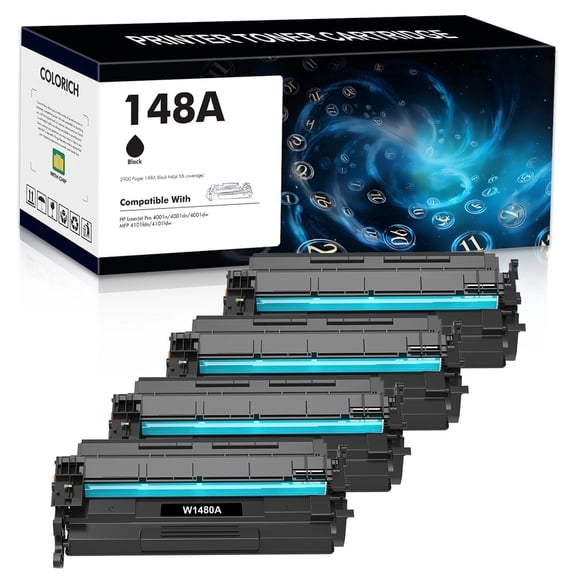 148A 148X Toner Cartridge with Chip Compatible for W1480A W1480X Laserjet Pro 4001dn MFP 4101fdw 4101fdn 4001n 4001dn 4001dw Printer (Black 4-Pack)