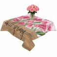thumbnail image 2 of Hello Spring Table Cloth Waterproof Tablecloths, Pink Tulip Flowers Farmhouse Buffalo Plaid Wooden Tablecloth Dining Table Cover for Kitchen Party Tabletop Outdoor, Square Tablecloth 54x54 Inch, 2 of 9