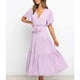thumbnail image 3 of Puntoco Vestido De Manga Corta Con Cuello En V, Vestido De Empalme De Manga Acampanada Con Cuello En V De Color Sólido De Moda Casual Para Mujer Púrpura M, 3 of 6