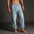 thumbnail image 5 of Xdegoge Denim Jogger Pants for Men Washed Trousers Cuffed Hem Relaxed Fit Elastic Waist Athletic Sweatpants with Pockets Casual Wear Daily Street Bottoms, 5 of 7