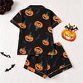 thumbnail image 3 of Elegyee Toddler Girl's Halloween Pajamas Pumpkin Short Sleeve Button Down Shirt Shorts Sleepwear, Black, Size 3-4, 3 of 8