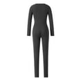 thumbnail image 3 of hirigin Women's Autumn Full-Length Jumpsuit, Solid Color Ribbed Long Sleeve V-Neck Slim Fit Casual Bodysuit, 3 of 8