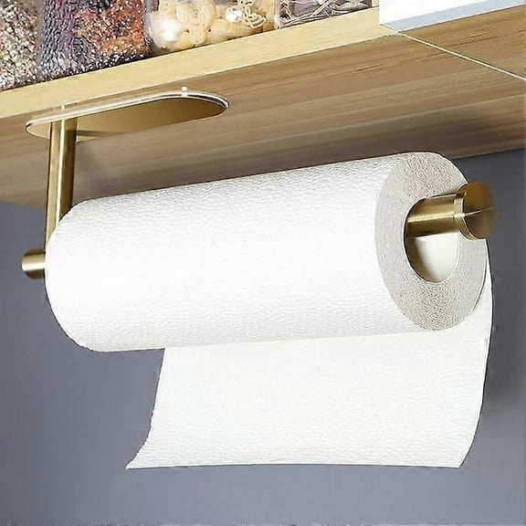 Gold Color Paper Towel Holder- Under Cabinet Paper Towel Holder Wall Mounted Paper Towel Roll Holder for Kitchen, 33.6*8.5cm
