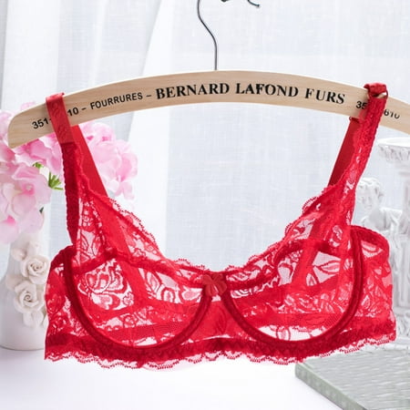 

MRULIC bras for women Women s V-neck Adjustable Straps Underwire Floral Lace Bra Red + 34