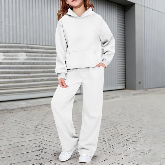 LIJCC Girls Sweatsuit 2 Piece Tracksuit Solid Color Outfits - Hoodie Sweatshirts and Jogger Sweatpants with Pockets Fall Winter Clothing Fashion Sets