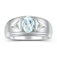 thumbnail image 1 of RYLOS Men's Rings Sterling Silver Classic 8X6MM Oval Gemstone &  Diamond Ring Aquamarine March Birthstone Rings For Man Silver Rings Size 9, 1 of 7